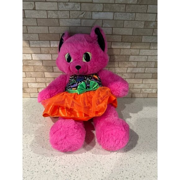Build A Bear Pink Glow Kitty Cat 17" Plush Glow Dark Eyes Halloween Dress 2024 - Picture 1 of 4